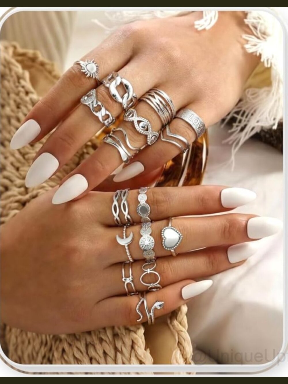 16Pc Stackable Stainless Steel Rings Jewelry Set Non Tarnish